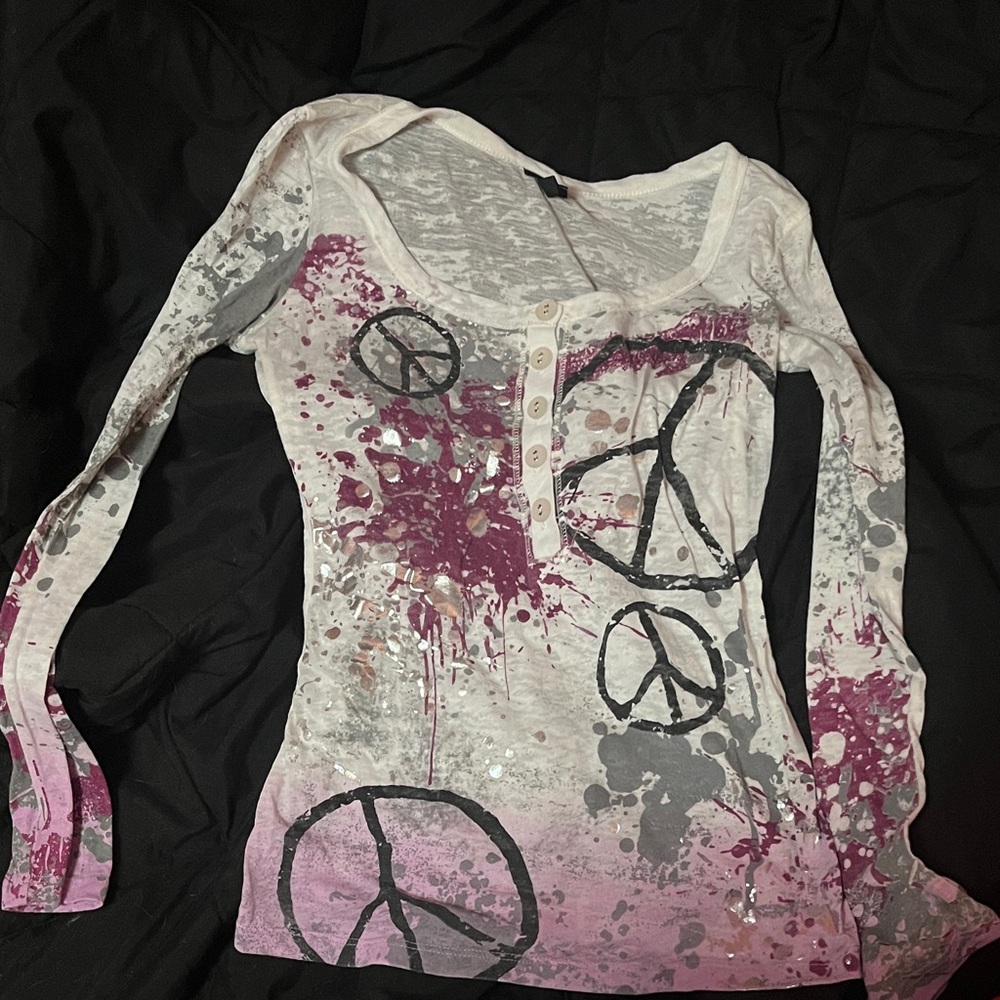 Vanity Peace Sign Blouse - Pink and Gray